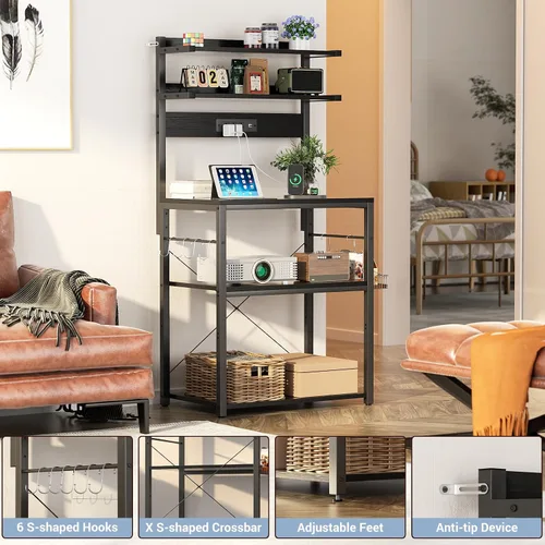 Miniatura 4 de Aheaplus - Estantería de cocina con toma de corriente, soporte para microondas, estación de café de 5 niveles con luces LED, estante