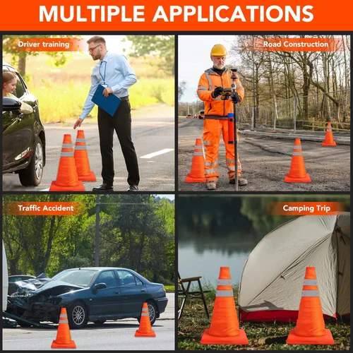 Miniatura 3 de Paquete de 3 conos de seguridad plegables de tráfico de 18 pulgadas, conos de estacionamiento con collares reflectantes, conos de seguridad naranjas