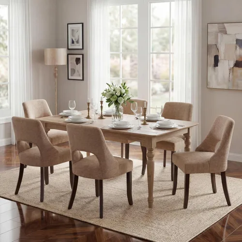 Miniatura 27 de UVV Juego de 2 sillas de comedor de madera, sillas de comedor modernas de mediados de siglo tapizadas en tela para cocina y comedor, silla de cena