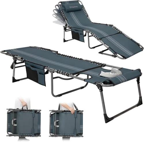 Miniatura 13 de KingCamp Silla de bronceado con agujero facial, sillas de descanso plegables para exteriores, cómodas, ajustables, de 5 posiciones, tumbona plegable