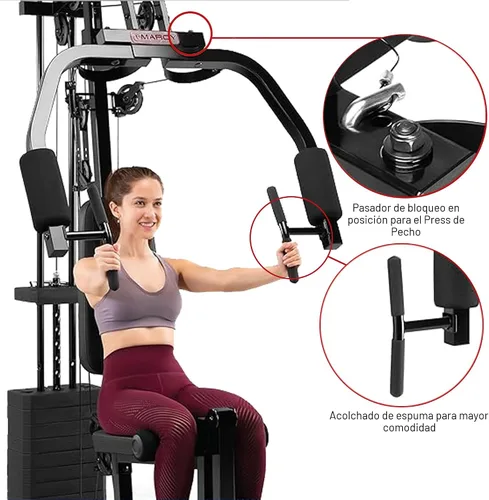Miniatura 6 de Marcy Estación de entrenamiento multifuncional con pila de 100 libras a 200 libras para gimnasio en casa para levantamiento de pesas y culturismo