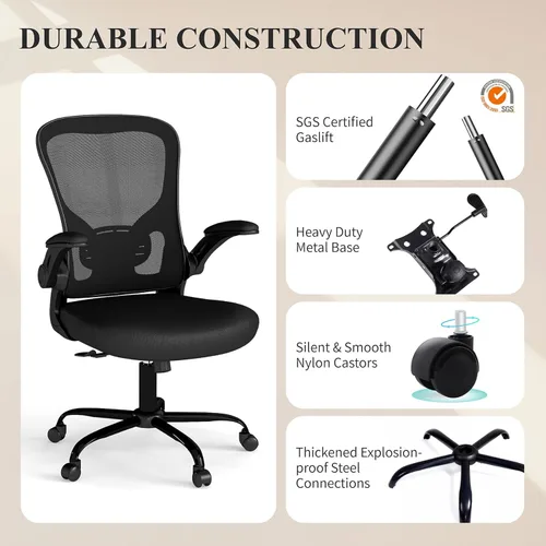 Miniatura 11 de Flysky Silla de oficina de malla, sillas ergonómicas de escritorio para computadora para oficina en casa, con reposabrazos abatibles