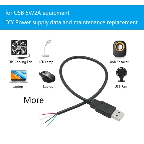 Miniatura 5 de Cable corto USB A macho de 4 pines de 11 pulgadas, USB 5V/2A de 4 pines, cable de alimentación y datos de extremo abierto, para equipo USB instalado