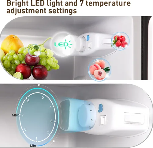 Miniatura 2 de Mini refrigerador con congelador, 3.5 pies cúbicos. Refrigerador pequeño con congelador de 2 puertas con termostato ajustable de 7 niveles estantes