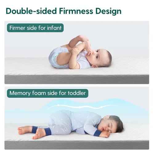 Miniatura 4 de BABELIO Colchón de cuna y para niños pequeños de doble cara a base biológica, CertiPUR-US, funda extraíble impermeable y lavable a máquina