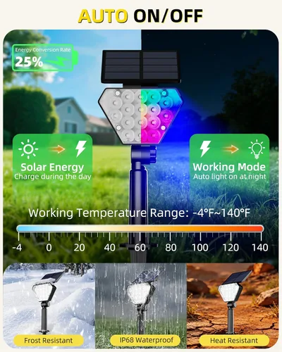 Miniatura 4 de T-SUN Luces solares para exteriores, impermeables, IP65, paquete de 6 luces LED solares que cambian de color, IP65, impermeables, inteligentes