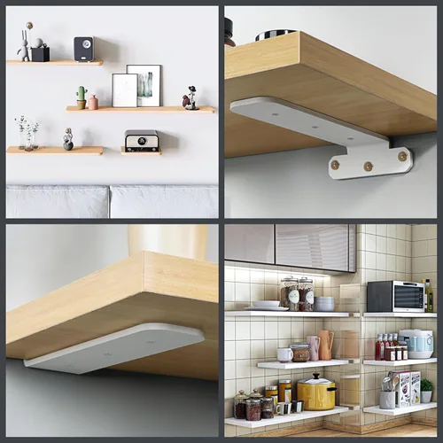 Miniatura 5 de Alise Soportes de estante flotantes, 4 soportes de 90° L resistentes para madera, soportes blancos de 4 pulgadas para estantes ocultos de pared