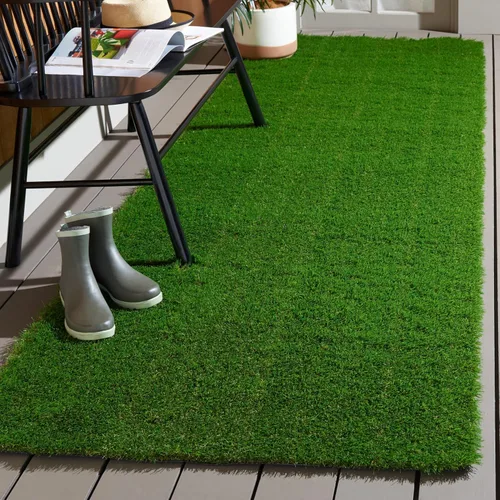 SAFAVIEH Vista Collection - Alfombra de área de 3 pies 3 pulgadas x 8 pies, verde, hecha a mano, hierba sintética, para interiores y exteriores,