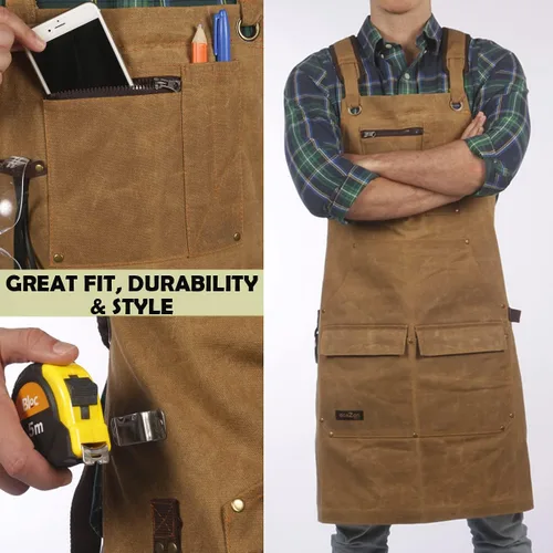 Miniatura 5 de ecoZen Lifestyle Delantal de carpintería para hombre – Delantal de carpintero de lona encerada resistente – Para taller, totalmente ajustable S-XXXL