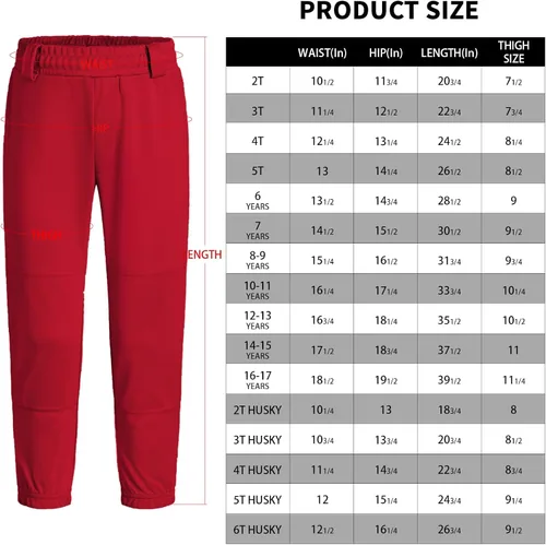 Miniatura 6 de QBK 2T3T4T5T Pantalones de béisbol para niños pequeños, pantalones de sóftbol para niños, pantalones de pelota para niño y niña
