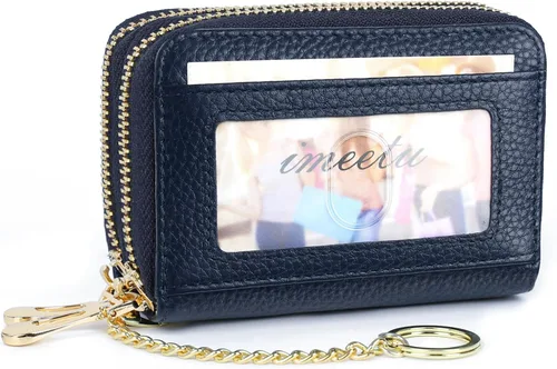 Miniatura 12 de imeetu - Tarjetero RFID, Estuche para Tarjetas de Negocios de Cuero Genuino, Cartera con Bloqueo RFID para Mujeres y Hombres
