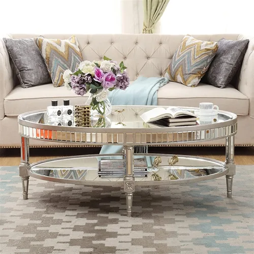 Miniatura 5 de Mesa de té para sala de estar, mesas de café ovaladas para sala de estar, mesa de centro de 43.3/47.2/51.1 pulgadas con parte superior de espejo
