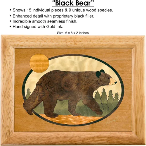 Miniatura 2 de Caja de madera con diseño de oso de arte, hecha a mano en Estados Unidos, calidad inigualable, única, no hay dos iguales, obra original de arte