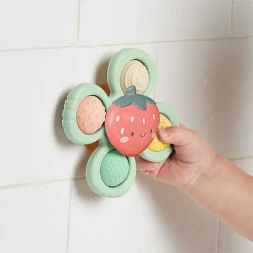 Miniatura 6 de Itzy Ritzy Pop & Whirl – Fidget Spinner Juguete de viaje y baño para bebés y niños pequeños – Fidget con juguete de silicona texturizada para Fresa