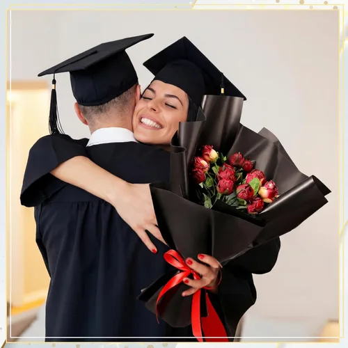Miniatura 6 de 100 hojas de papel de regalo de flores negras para graduación 2026, suministro de ramo de floristería impermeable, 5 estilos de 22.2 x 22.2
