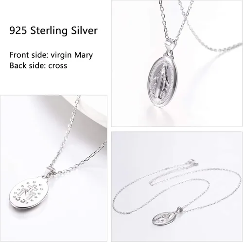 Miniatura 3 de U7 - Collar y cadena de la Virgen María 22 chapado en oro de 18 quilates joyería cristiana para hombre o mujer cruz milagrosa personalizable