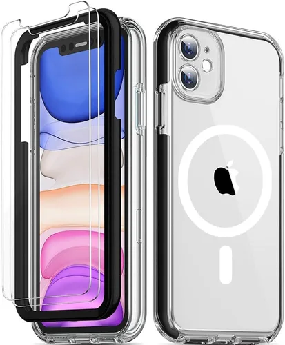 COOLQO Funda magnética para iPhone 11 con protectores de pantalla, compatible con MagSafe, protección contra caídas de grado militar, funda