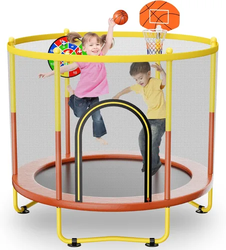 Miniatura 8 de Trampolín interior de 6 pies para niños de 1 a 8 años, mini trampolín para interiores y exteriores de 72 pulgadas con red de seguridad, aro