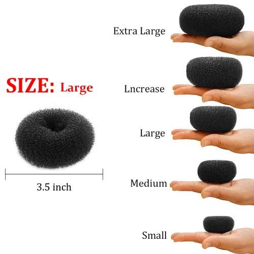 Miniatura 2 de Kitjans 2 piezas para hacer moños de dona de pelo grande, moldeador de moño de pelo grueso y largo (3.5 pulgadas/negro)