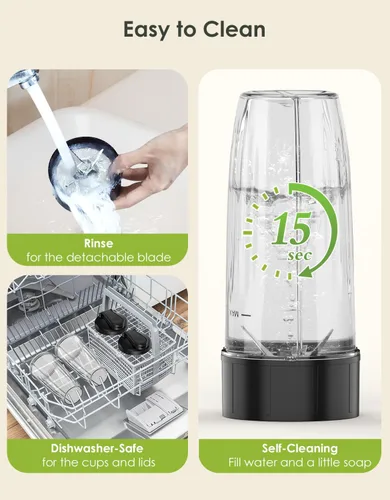 Miniatura 5 de Batidora de Smoothies, Licuadora Personal de 1100W para Batidos y Smoothies, Combo de Licuadoras y Molinillo para Cocina con 2 * 22 Oz Vasos Para