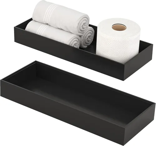 Miniatura 2 de Bandeja para Tanque de Inodoro para Decoración Moderna de Baño Negro, Juego de 2 Organizadores para la Parte Superior del Tanque del Inodoro, Caja