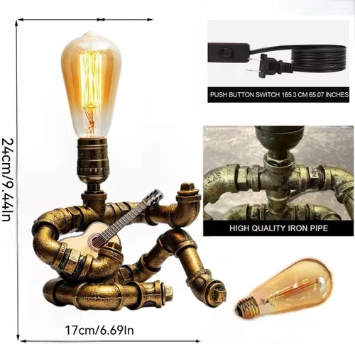 Miniatura 2 de Lámpara de mesa de guitarra musical, lámpara de mesa robot de guitarra steampunk, lámpara steampunk de guitarras retro, lámpara de robot de tubo