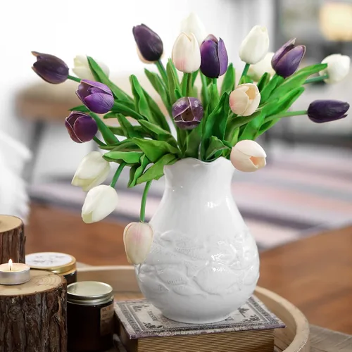 Miniatura 4 de FiveSeasonStuff - Flores artificiales de tulipanes, se sientes reales al tacto, ideales como ramo de boda, decoración del hogar, fiesta, arreglos