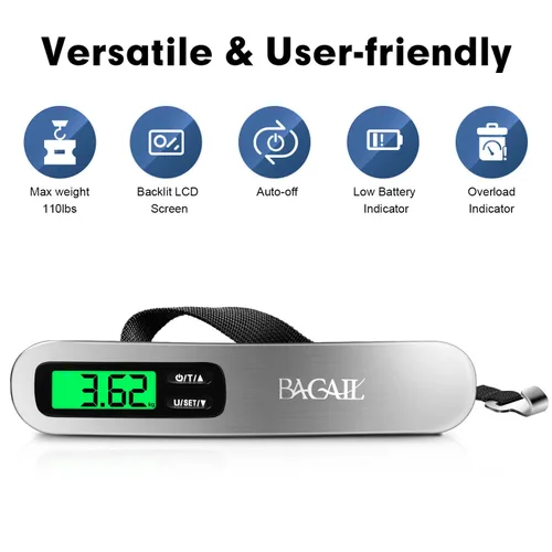 Miniatura 6 de BAGAIL Báscula digital de equipaje báscula de equipaje colgante con pantalla LCD retroiluminada báscula de peso de viaje báscula de peso portátil