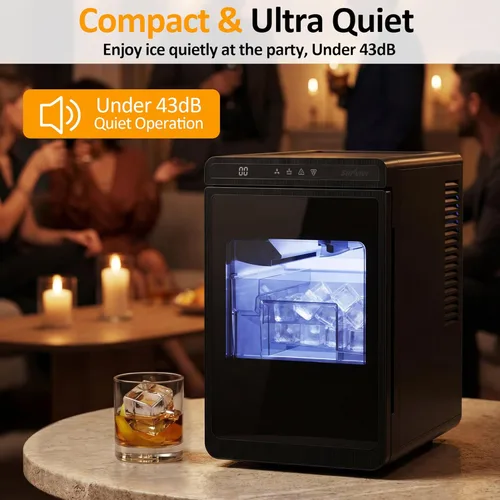 Miniatura 7 de Sunvivi Máquina de hielo transparente, máquina de hielo compacta para encimera, producción rápida de hielo de 10 minutos, autolimpieza, luz LED