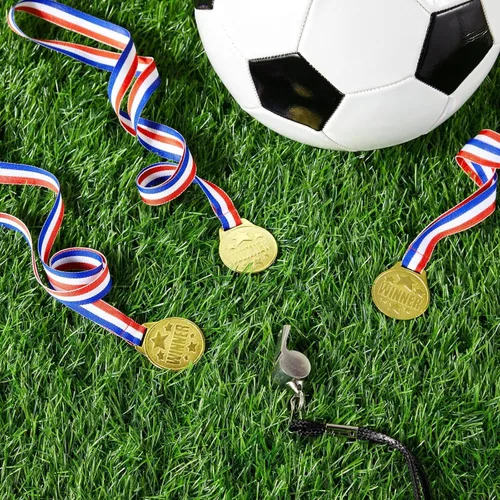 Miniatura 4 de Juvale Medallas de oro para premios y trofeos – 1.5 pulgadas de diámetro, cinta de 15.3 pulgadas, paquete de 24 – Medallas de oro para niños