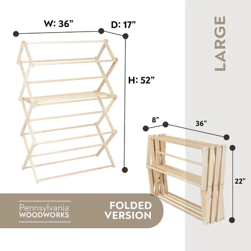 Miniatura 4 de Pennsylvania Woodworks Tendedero de Secado de Ropa: Tendedero de Lavandería de Madera Dura de Arce Macizo para Suéteres, Blusas, Lencería y Más