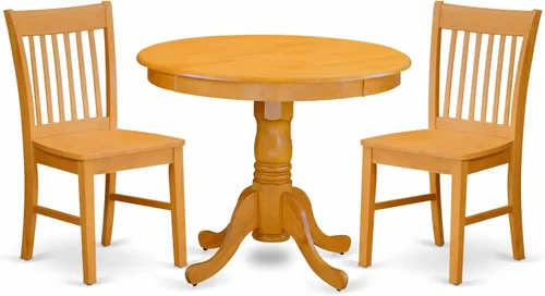 Miniatura 10 de East West Furniture ANNO3-OAK-C - Juego de mesa de cocina de 3 piezas para espacios pequeños contiene una mesa de comedor redonda con pedestal y 2