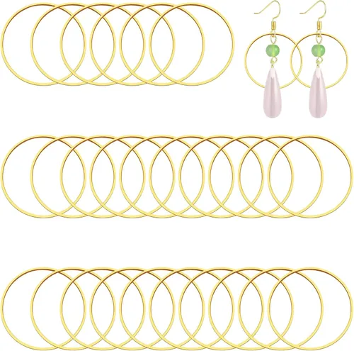 Miniatura 13 de 40 aretes de aro para hacer joyas de 1.976 pulgadas, aretes redondos con cuentas redondas, anillos de enlace de bisel abierto, aretes redondos 40