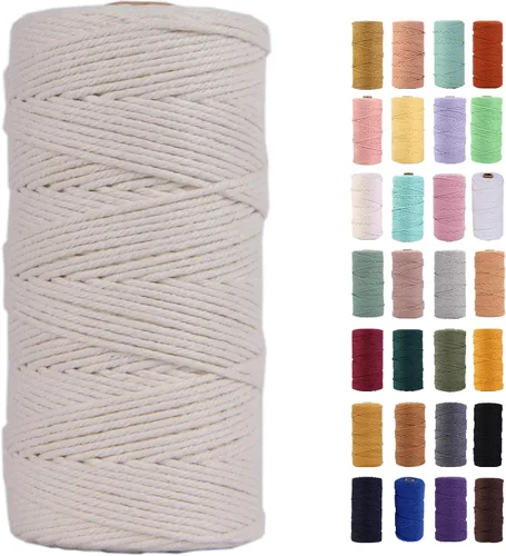 Miniatura 7 de Cordón de macramé gris rosado de 0.118 in x 109 yardas, cuerda de algodón colorido de algodón suave para colgar en la pared, colgar plantas