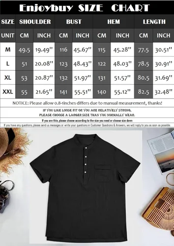 Miniatura 6 de Enjoybuy Men's Linen Henley Shirts Summer Beach Short Sleeve Loose Fit T Shirt Button Up Lightweight Casual Tops