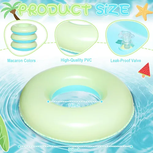 Miniatura 5 de 4 unidades de flotadores inflables para piscina para niños y adultos, tubos interiores pastel, macarrón, anillos de piscina flotadores para Amarillo