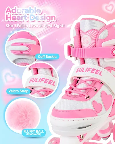 Miniatura 4 de SULIFEEL - Patines ajustables de estilo tie-dye arcoíris para niñas y niños de 3 a 5 años, 5 a 8 años, 6 a 12 años, rosa y morado, con luces
