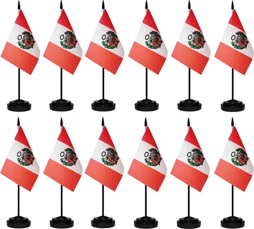 Miniatura 48 de Banderas de México - Juego de banderas mexicanas de escritorio, pequeña bandera de mesa de México con poste negro de 13 pulgadas, base negra y parte