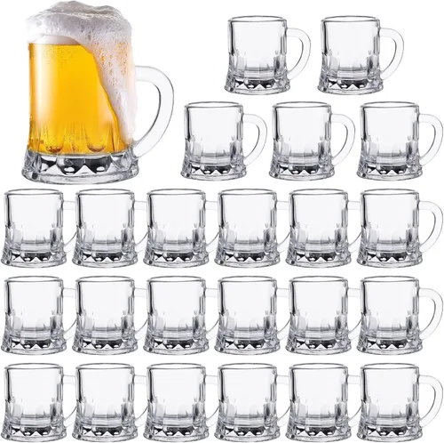 Miniatura 11 de Meanplan Juego de 48 mini tazas de cerveza a granel, vasos de chupito de 1 onza pequeña transparente con asas, mini tazas de whisky de degustación