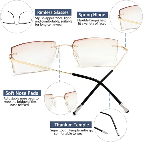Miniatura 3 de K.LAVER Lentes de lectura bifocales para hombres y mujeres, sin marco, con bloqueo de luz azul, lentes de corte de diamante, lentes de titanio