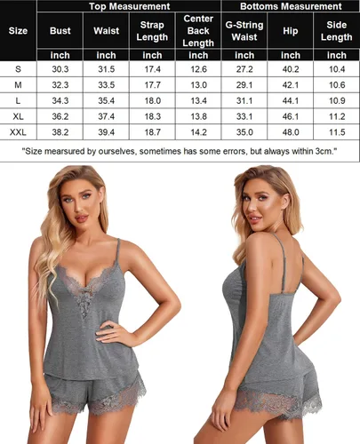 Miniatura 8 de Avidlove Conjunto de pijama para mujer con ribete de encaje, conjunto de pijama modal con cuello en V, sin mangas, ropa de dormir con cordón