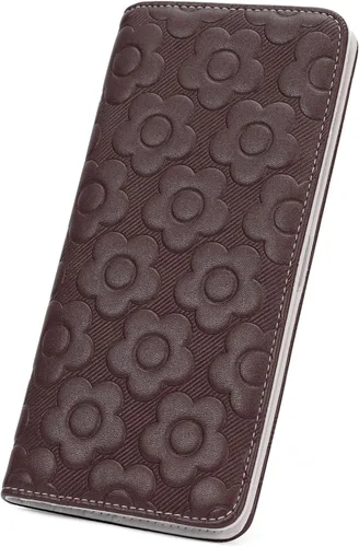 Miniatura 7 de Cartera delgada ultradelgada para mujer 3D de cuero con estampado de flores en relieve para mujer, cartera con bloqueo RFID, tarjetero plegable
