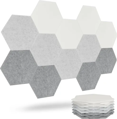 Paquete de 12 paneles acústicos, paneles de pared insonorizados, azulejos de fieltro de alta densidad, absorción de sonido con adhesivo, tablero de