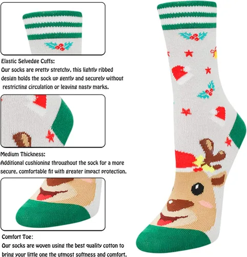 Miniatura 5 de HAPPYPOP Calcetines a la pantorrilla para niños, diseño de tiburón loco, diseño espacial, deportes, animales, comida