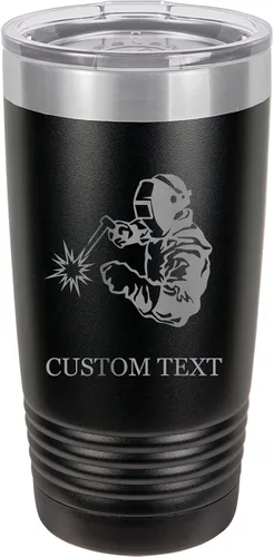 Vaso de acero inoxidable con aislamiento al vacío de 20 onzas personalizado de doble pared grabado con láser taza negra para café, soldador,