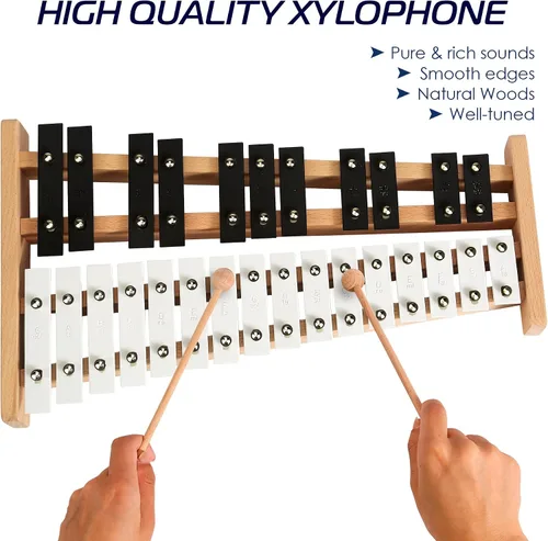 Miniatura 5 de MINIARTIS Glockenspiel Xilófono Xilófono Glockenspiel de tamaño completo de 27 notas con teclas de metal para adultos y niños Instrumento