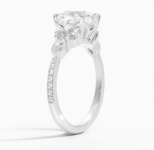 Miniatura 3 de IGI Anillo de compromiso de diamante creado en laboratorio de 3.56 quilates con cuatro puntas de excelente talla, con marquesa lateral y diamantes