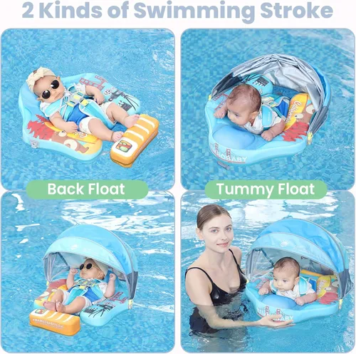 Miniatura 6 de Mambobaby Flotador de piscina para bebés sin deslizamiento con toldo y cola flotador de natación no inflable para bebés, espuma perla, UPF 50+