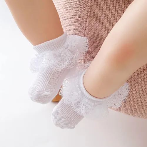 Miniatura 4 de Calcetines de encaje con volantes y volantes para bebé niña calcetines de triple encaje para vestido de tobillo para recién nacido paquete de 5