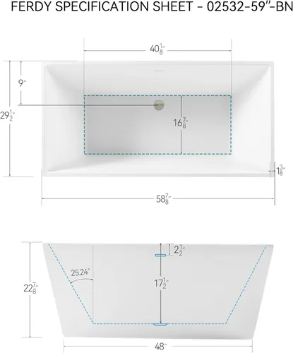 Miniatura 4 de FerdY Palawan - Bañera independiente de acrílico de 59 pulgadas, diseño contemporáneo rectangular para bañera de inmersión independiente, Drenaje